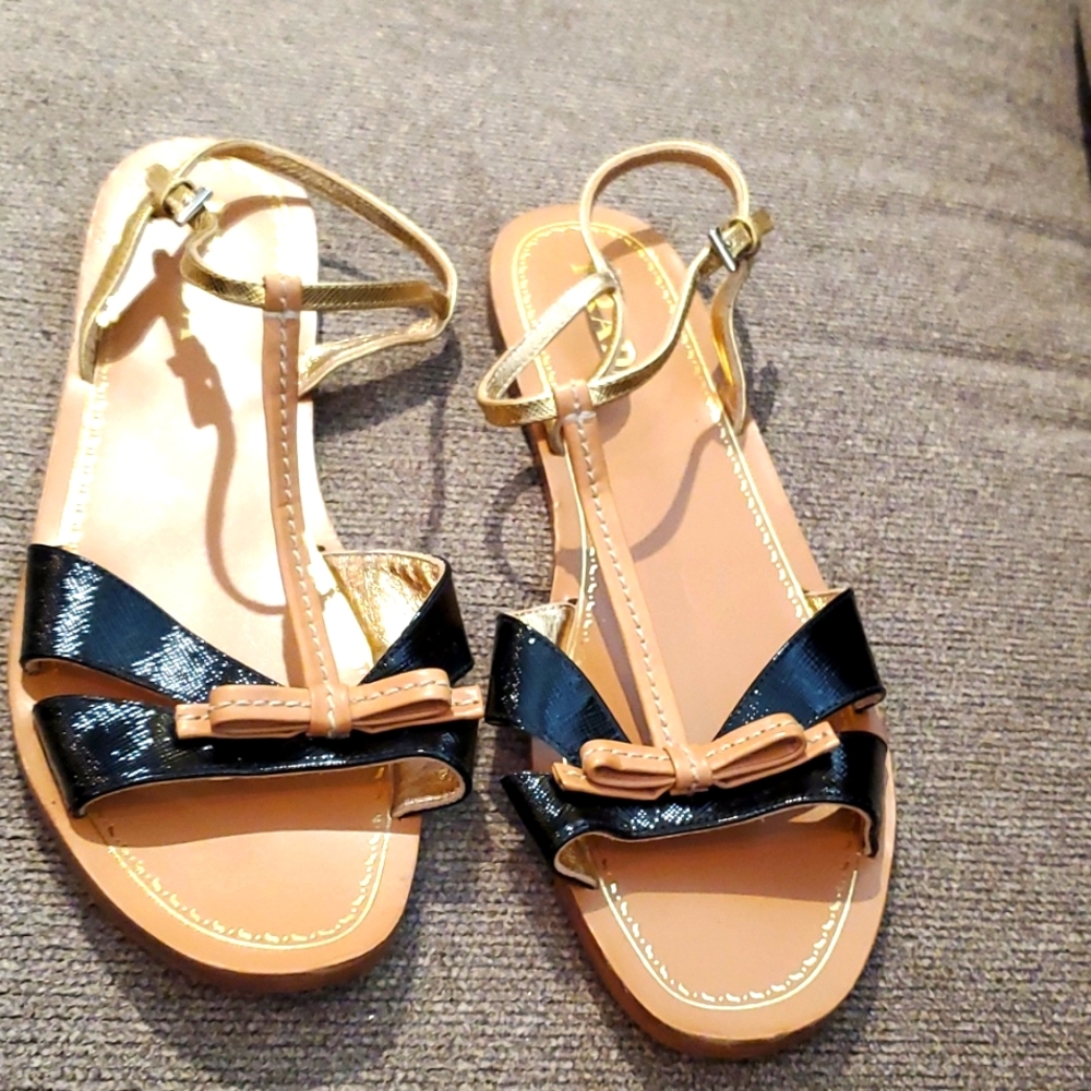 Prada bow tie sandals. Black and gold, new,, size 40
